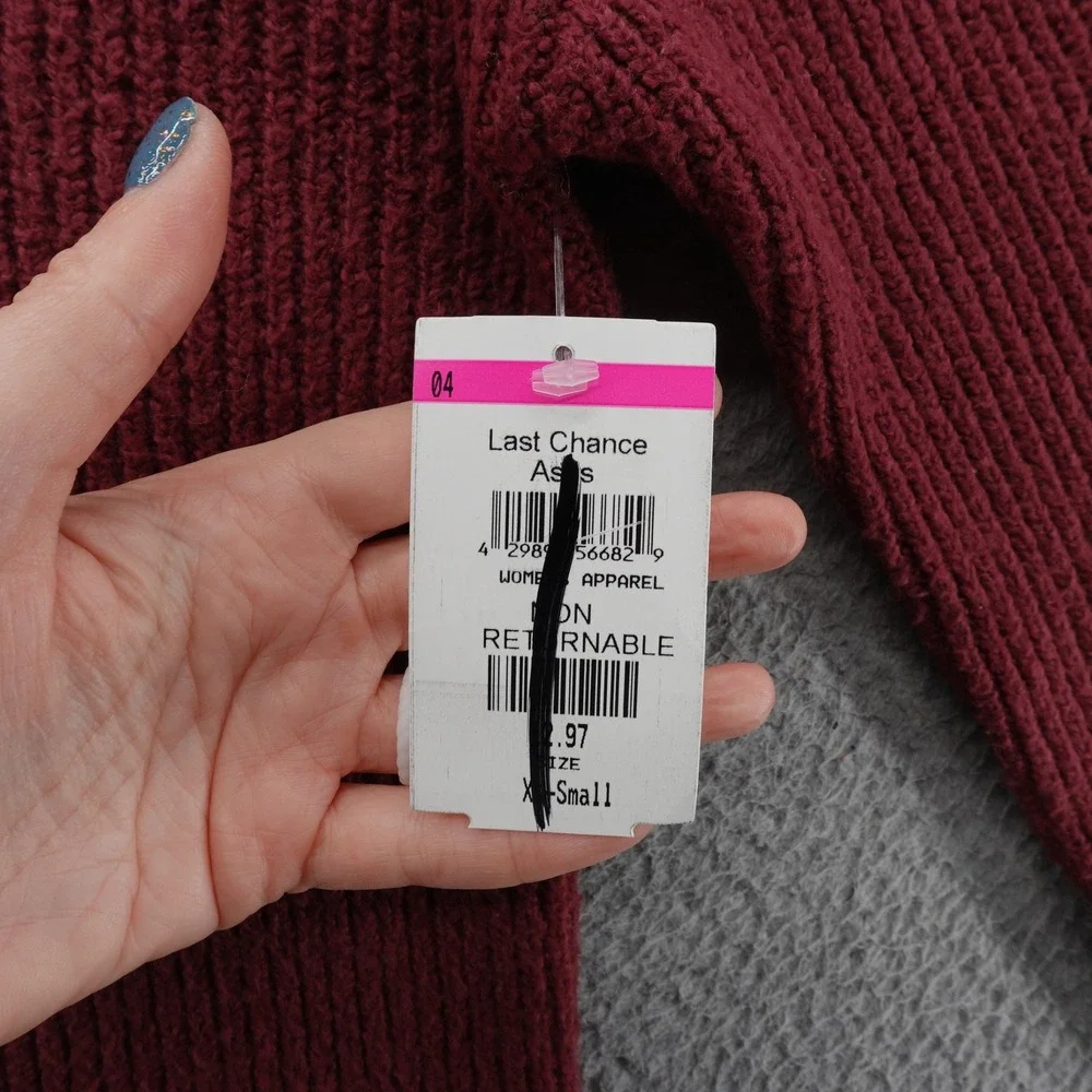 Treasure & Bond Womens Mock Neck‎ Shaker Sweater Burgundy XXS Relaxed NEW